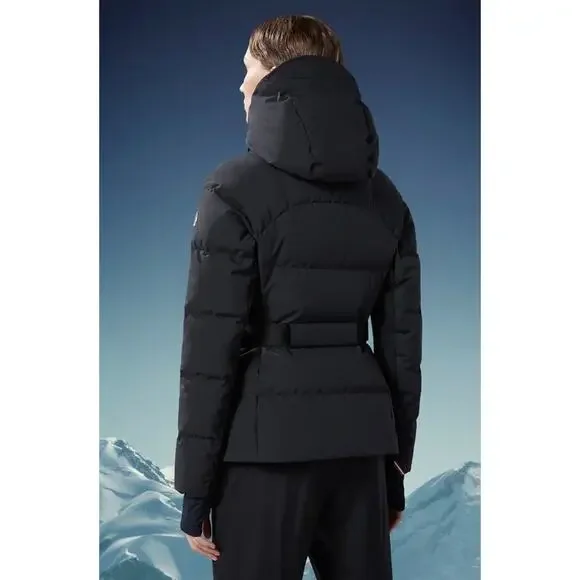 Moncler Guyane Black Down Belted Puffer Zip Jacket 5 / XL